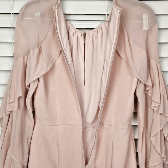 INTERMIX Molly 100% Silk Ruffle Sleeve Romper Dress In Nude Dusty Rose Size XS? - Picture 12 of 16